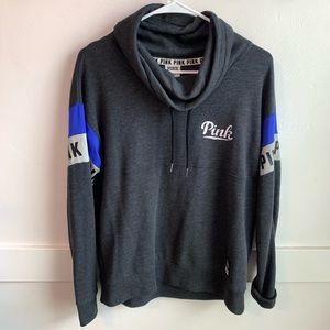 Victoria’s Secret Pink Dark Gray & Blue Cowl Neck Pullover Sweatshirt
